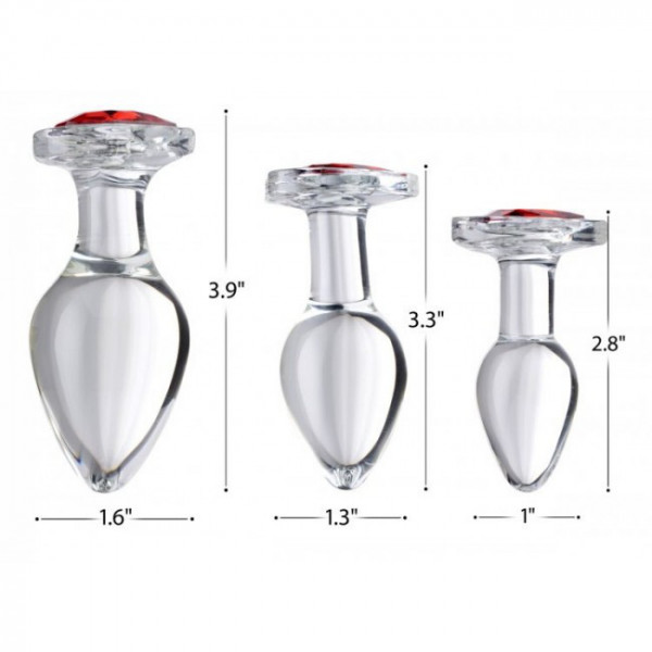 Booty Sparks - Glass Butt Plug Set (Red Heart Gem)