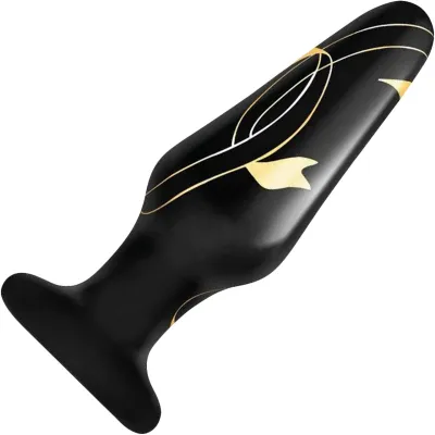 Secret Kisses Handblown Glass Anal Plug 4 Slim Black Gold