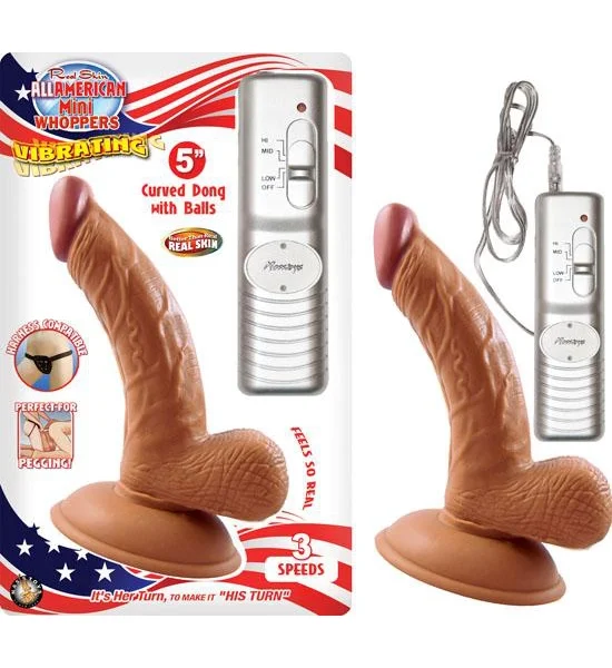 Latin American Mini Whoppers 5 inches Vibrating Dong, Balls Brown