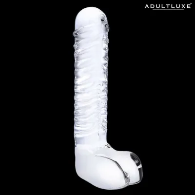 Glas 8 Realistic Ribbed Glass Dildo with Balls
