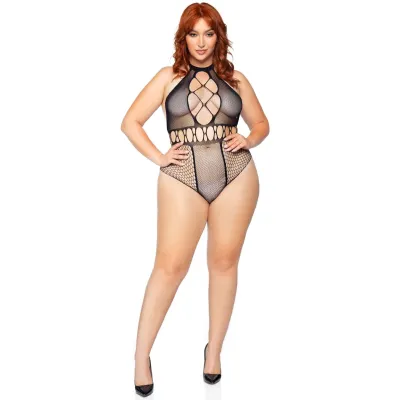 Multi Net Halter Bodysuit 1x 2x Black