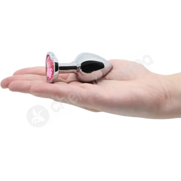 Hidden Treasures Silver & Pink Heart Gem 2.9" Butt Plug