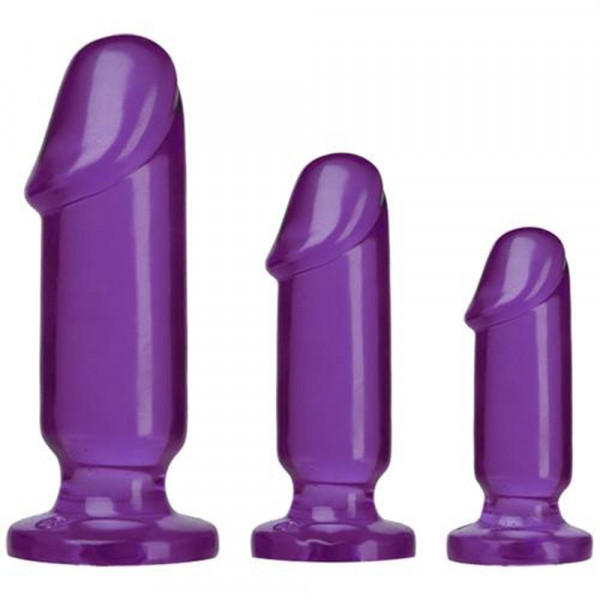Doc Johnson Crystal Jellies Anal Starter Kit with 3 Penis Shaped Plugs - Purple