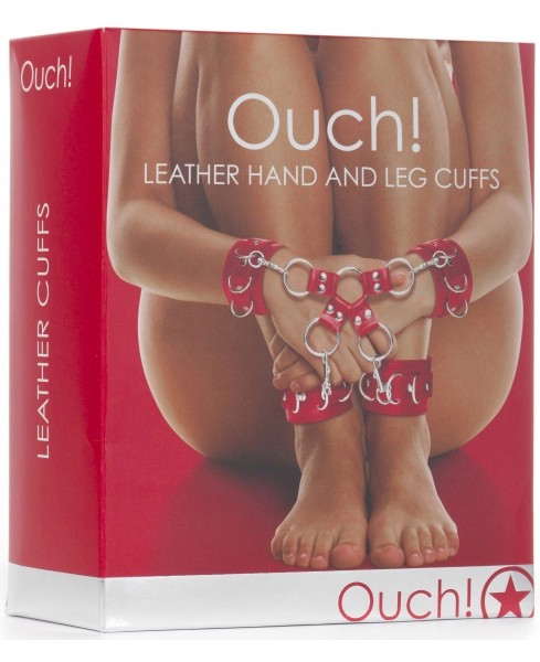 Leather Hand And Leg Cuffs Red Restraints