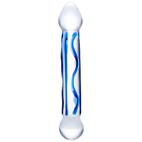 Gläs Full Tip Textured Glass Dildo - Clear & Blue