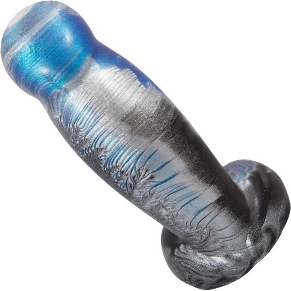 The Ellipse Small 6.4" Silicone Abstract Dildo By Uberrime - Blue Chrome