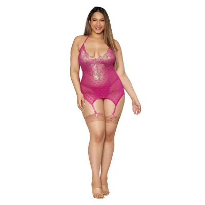 Garter Slip and G String Queen Size Fuchsia