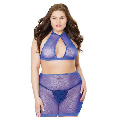 Fishnet Top Skirt Cobalt Hot Sexy Lingerie