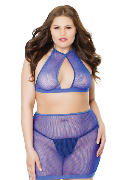 Fishnet Top & Skirt - Cobalt - Hot Sexy Lingerie