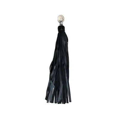 Glass Ball Embellished Leather Flogger Black