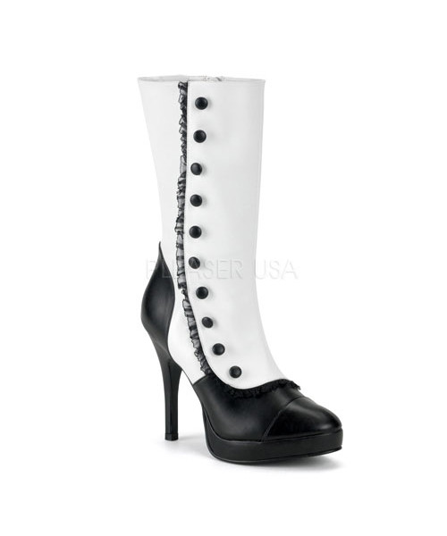 SPLENDOR-130 - 4 1/2" Heel, Sexy Can Can Girl Boot, White / Black