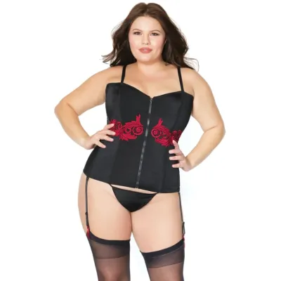 Plus Size Black Corset With Red Applique