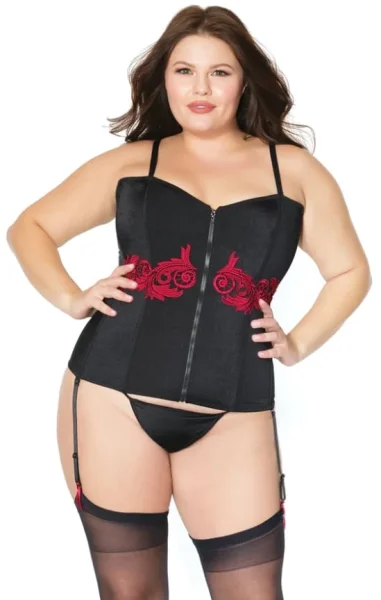 Plus Size Black Corset With Red Applique