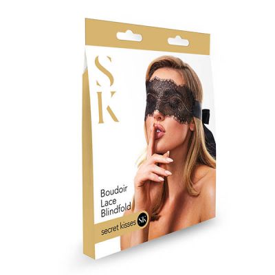 Secret Kisses Boudoir Lace Blindfold Black Mask
