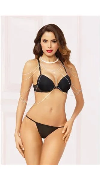 Rhinestone and Silver Draped Body Chain - One Size