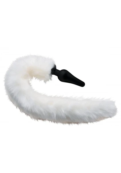 Tailz Black Silicone Anal Plug With White Fox Faux Fur Tail & Matching Ears