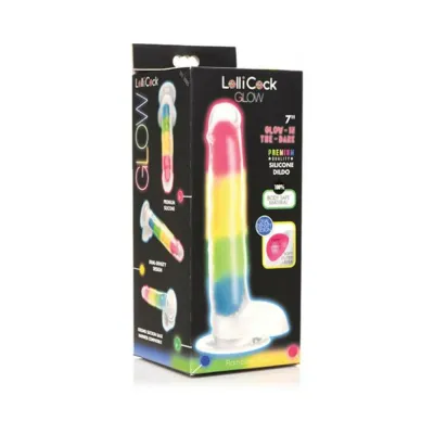 Realistic Dildos Lollicock Silicone Dildo With Balls 7 In Rainbow Glow In The Dark