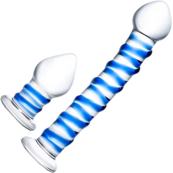 Gläs Double Penetration Swirly Galss Dildo and Butt Plug Set