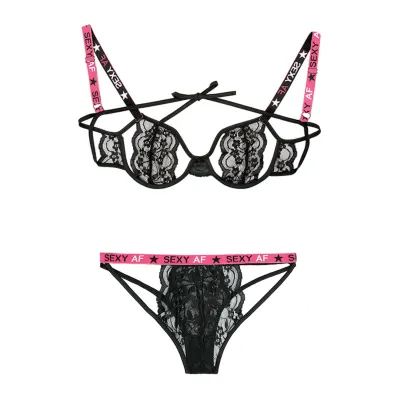 Sexy Af Cutout Bra Panty Set Pink black M l