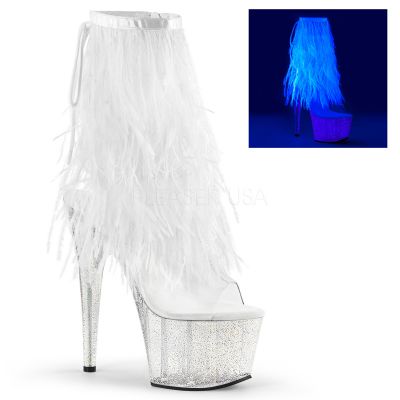 7 inches Heel 2 3 4 inches PF Marabou Fur Fringe Ankle Boot Side Zip