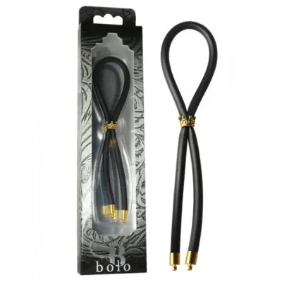 Bolo Silicone Lasso with Gold Crown Slider Ring Black
