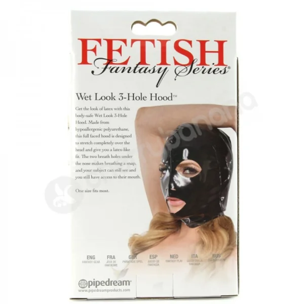 Fetish Fantasy Series Black Wet Look Open Mouth Hood