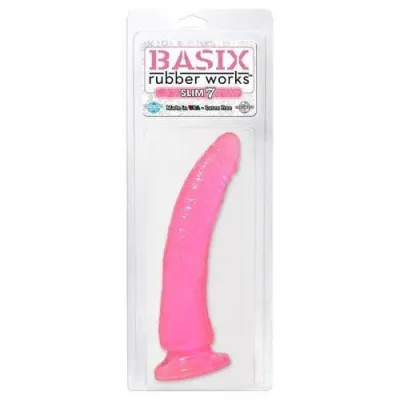 Basix Rubber Works Slim 7 Inch With Suction Cup Pink