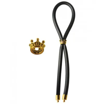 Bolo Silicone Lasso with Gold Crown Slider Ring Black