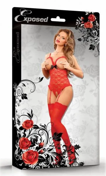 Luv Lace Cupless Crotchless Teddy Red L/XL — image 7 of 8