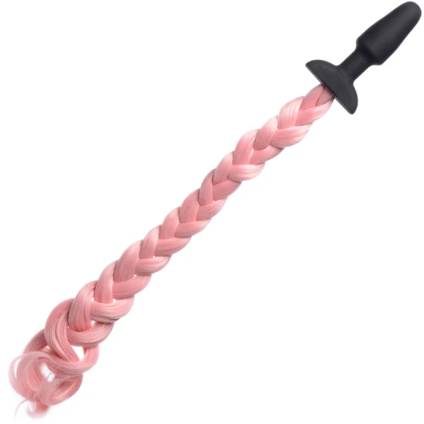 Tailz Black Silicone Anal Plug With Pink Pony Faux Fur Tail