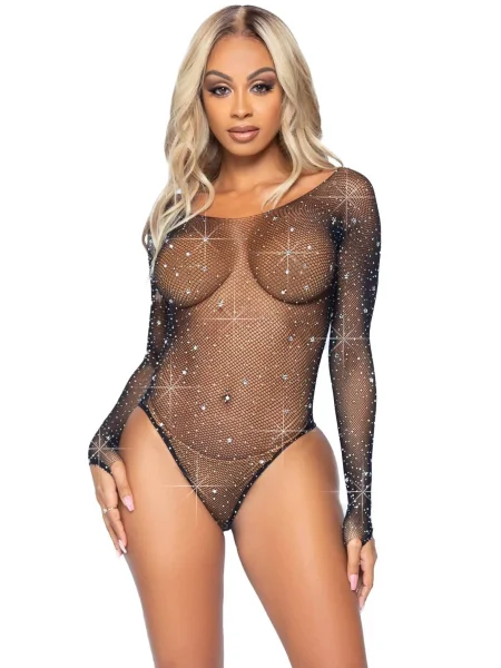 Star Rhinestone Snap Crotch Bodysuit - One Size -  Black