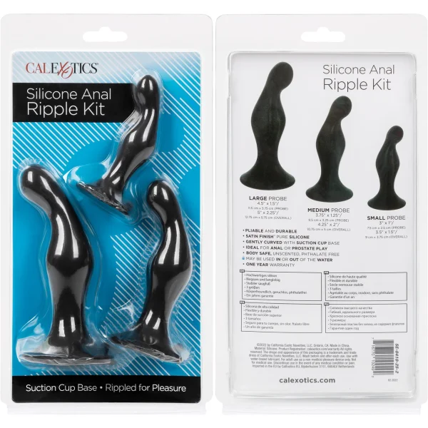 Silicone Anal Ripple 3 Piece Butt Plug Kit By CalExotics - Black