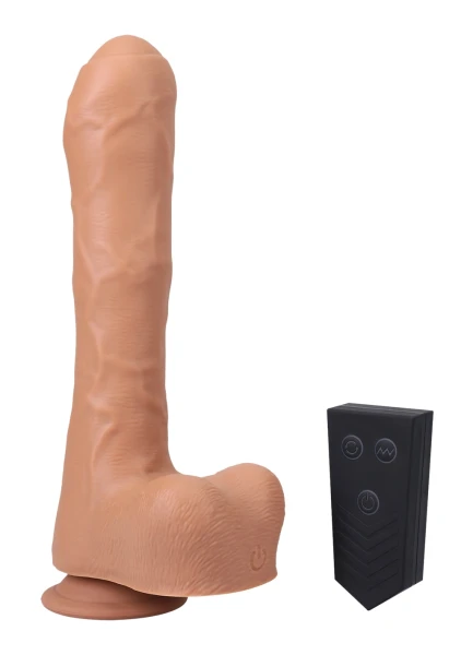 Fort Troff Uncut Thruster Rechargeable Silicone Mini Fuck Machine Dildo With Balls & Remote - Caramel