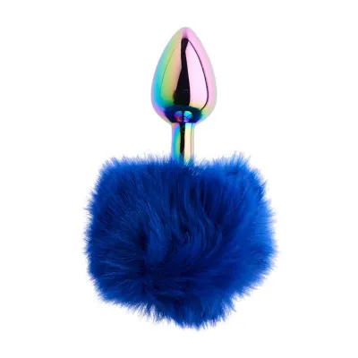 Kinki Rainbow Rabbit Tail Plug 5 9 Inch Deep Blue Small