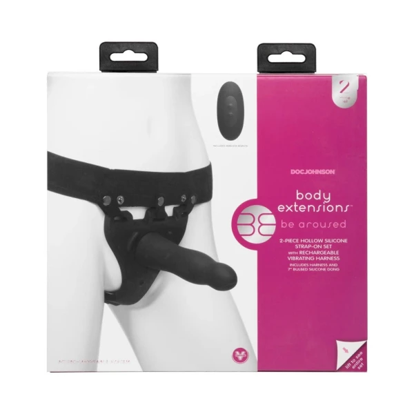 Body Extensions Hollow Slim Dong Strap-on 2-piece Set With Clitoral Vibrator Black