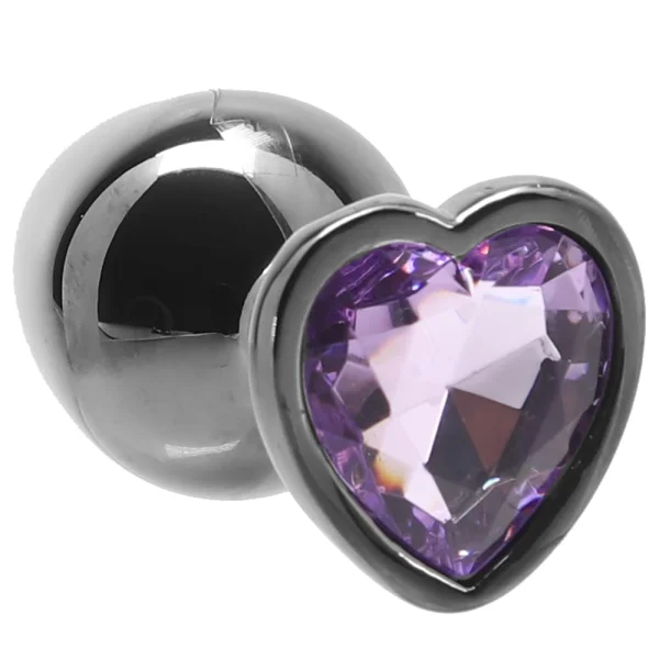 Shots Ouch! Heart Gem Butt Plug Medium - Gunmetal/Amethyst