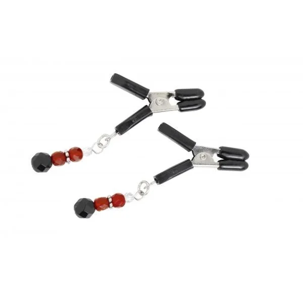 Red Beaded Nipple Clamps With Jumper Cable Tip Red