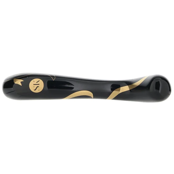 Secret Kisses Handblown Double Ended Glass Dildo 7" - Black & Gold