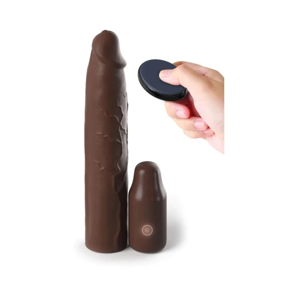 Butt Plugs: Fantasy X-tensions Elite Sleeve Vibrating 9in With 3in Plug W/remote Brown