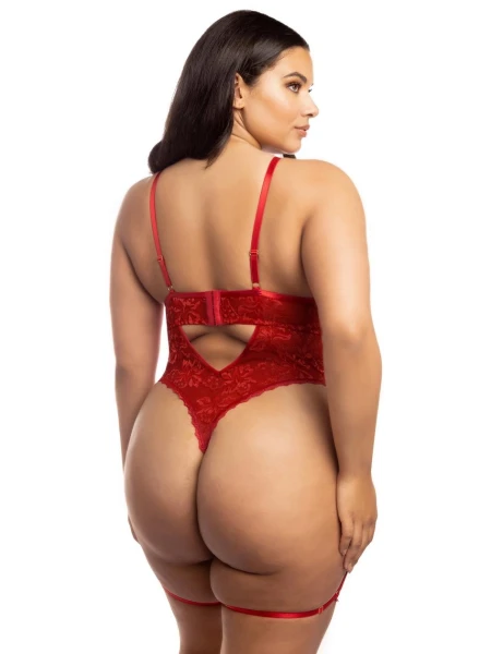 Oh La La Cheri Elayne Purple Open-Cup Crotchless Lace Teddy with Garter Straps