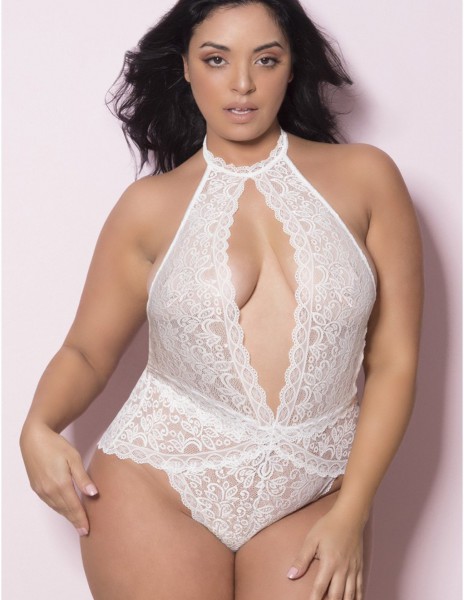 Oh la la Cheri Allison High Collared Lace Teddy with Keyhole