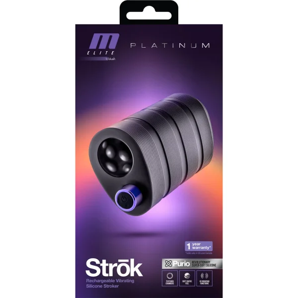 M Elite Platinum Strok Vibrating Rechargeable Silicone Double Ended Penis Masturbator By Blush - Black