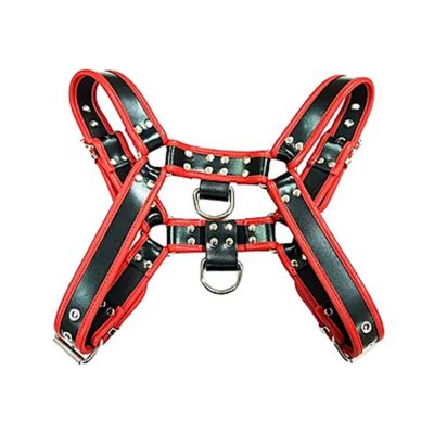 O t h Leather Harness Black With Red Piping Size Large