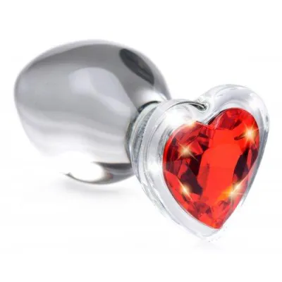 Red Heart Gem Glass Anal Plug Medium