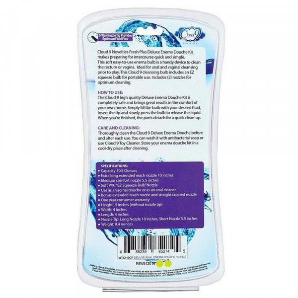 Cloud 9 Fresh + Deluxe Anal Enema Douche Kit Squeeze Bulb with Soft Nozzle 10.8oz