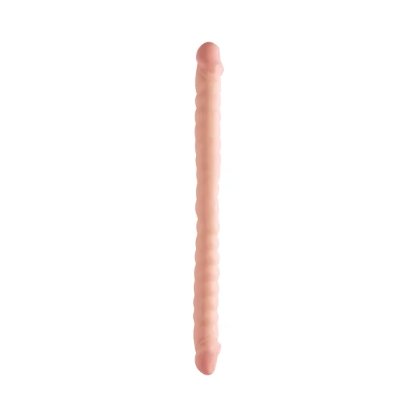 Basix Rubber Works - 18in. Ribbed Double Dong Beige