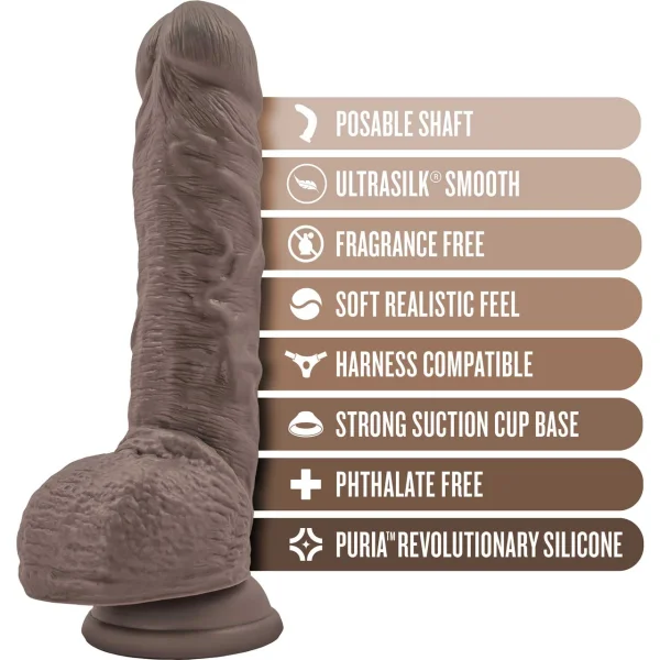 Dr. Skin Dr. Mason 9" Realistic Posable Silicone Suction Cup Dildo With Balls By Blush - Chocolate
