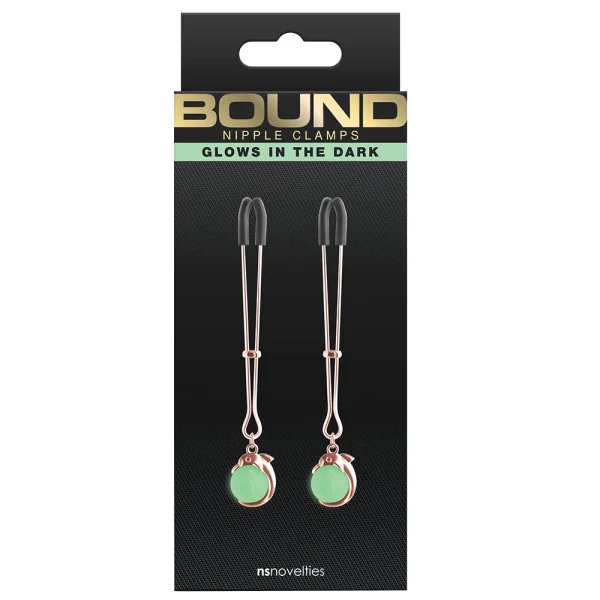 Bound Adjustable G1 Glow In The Dark Nipple Clamps by NS Novelties - Rose Gold