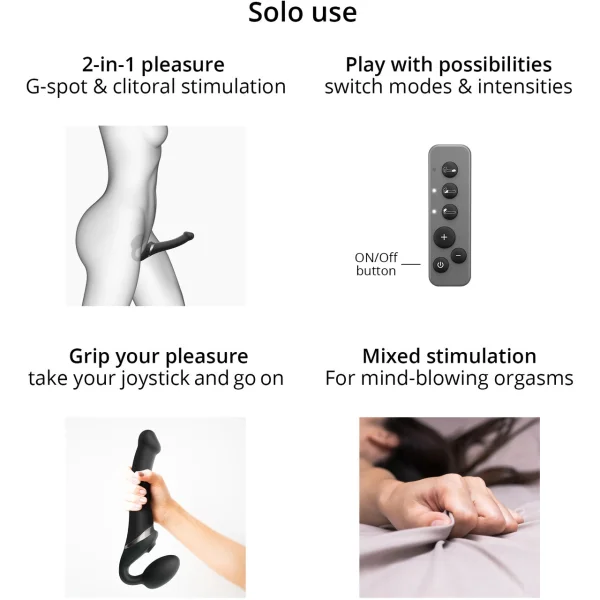 Strap-on-Me Multi Orgasm Silicone Vibrating 3 Motor Remote Strapless Strap-On, Medium - Fuchsia