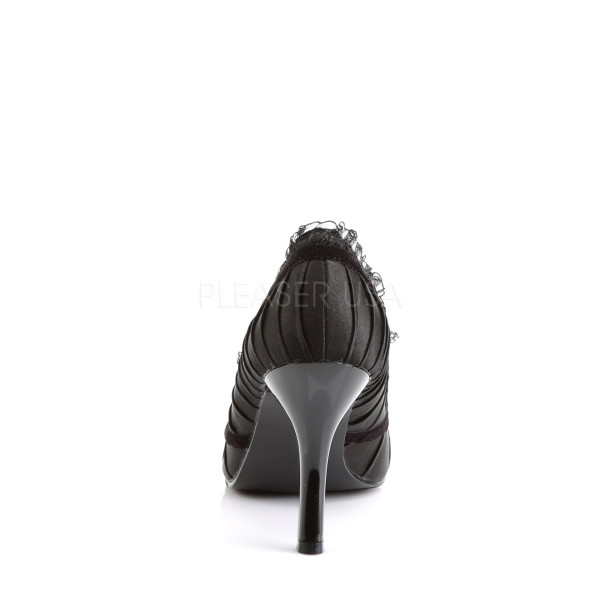 DAINTY-420 - Blk Satin Pleated Girlie Pump, 3 1/2"